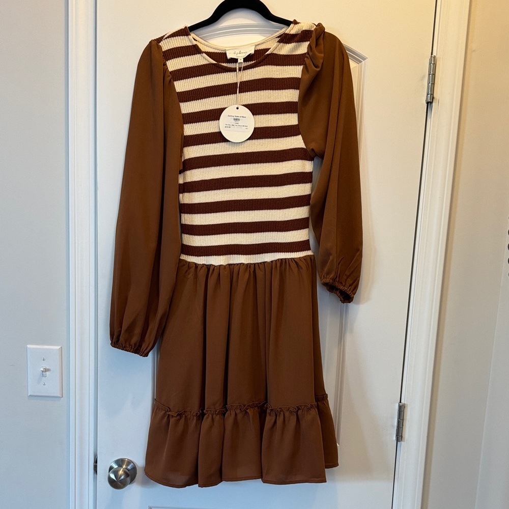 Striped Brown and White Women's Dress